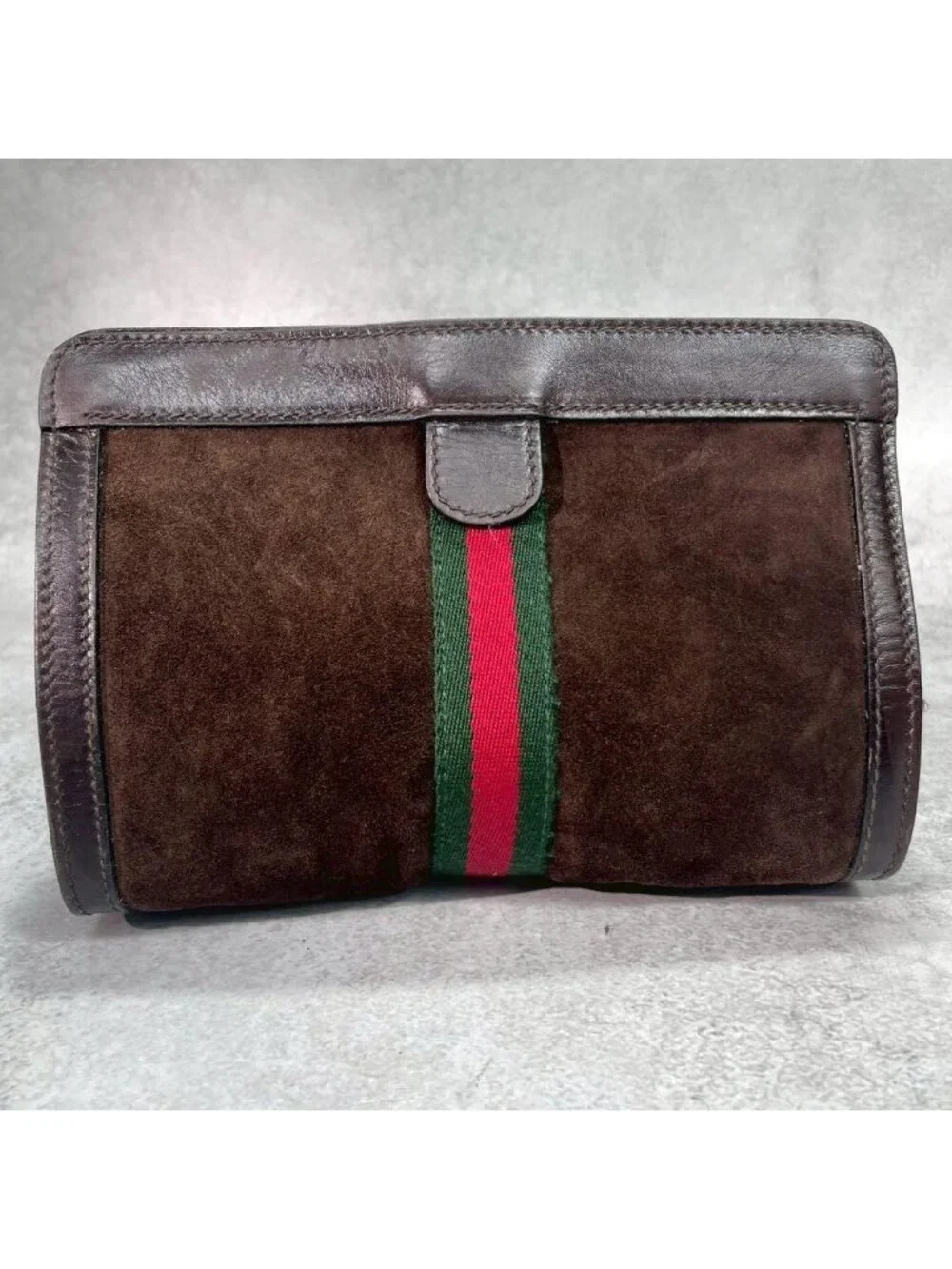 Gucci Sherry Line Clutch Suede Brown Leather